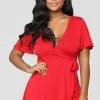 Fashion Nova Rhonda Wrap Romper - Red Rompers