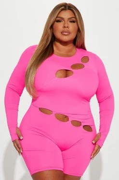 Fashion Nova Rompers Abigail Cut Out Romper - Neon Pink
