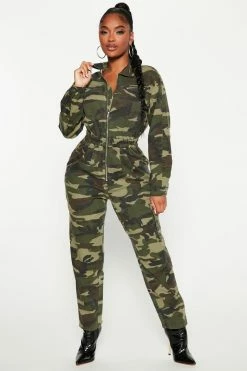 Fashion Nova Jumpsuits Time To Hide Camo Jumpsuit - Brown/combo