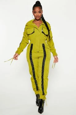 Fashion Nova Get Ready Ruched Jumpsuit - Green/combo Rompers