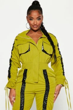 Fashion Nova Get Ready Ruched Jumpsuit - Green/combo Rompers