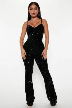 Fashion Nova Party All Night Sequin Jumpsuit - Black Jumpsuits