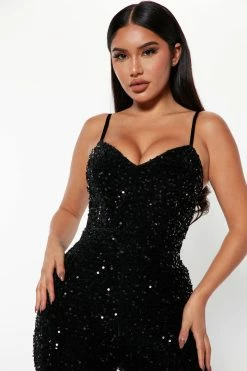 Fashion Nova Party All Night Sequin Jumpsuit - Black Jumpsuits