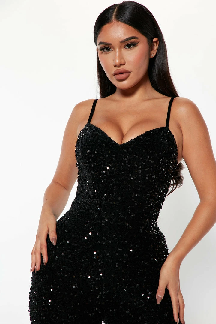 Fashion Nova Party All Night Sequin Jumpsuit - Black Jumpsuits