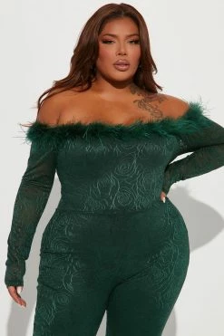 Fashion Nova Jumpsuits All About Us Feather Jumpsuit - Kelly Green