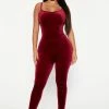 Fashion Nova Jumpsuits Always This Velvet Jumpsuit - Burgundy