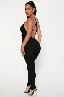 Fashion Nova Lace Me Up Sweater Jumpsuit - Black