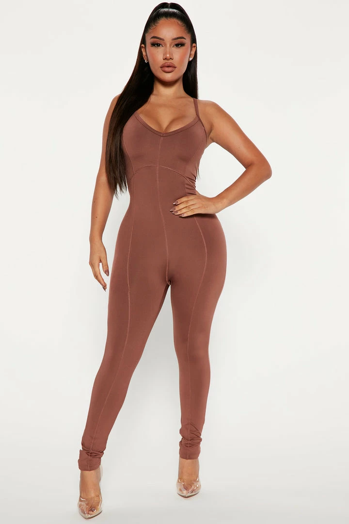 Fashion Nova Stay In Control Sleeveless Jumpsuit - Brown Jumpsuits