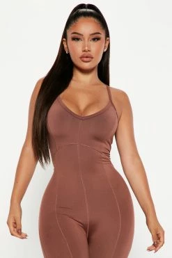 Fashion Nova Stay In Control Sleeveless Jumpsuit - Brown Jumpsuits