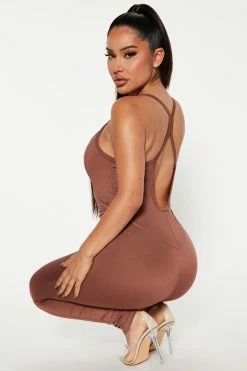 Fashion Nova Stay In Control Sleeveless Jumpsuit - Brown Jumpsuits