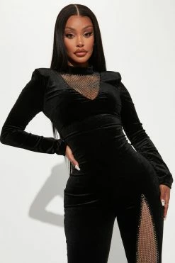Fashion Nova Life Of The Party Velvet Jumpsuit - Black Jumpsuits