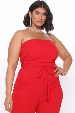 Fashion Nova Thea Jumpsuit - Red Jumpsuits