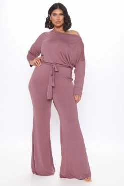 Fashion Nova Jumpsuits Pro Lounger Flare Leg Jumpsuit - Dark Mauve