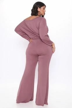 Fashion Nova Jumpsuits Pro Lounger Flare Leg Jumpsuit - Dark Mauve