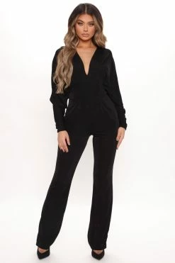 Fashion Nova Sierra Slinky Jumpsuit - Black