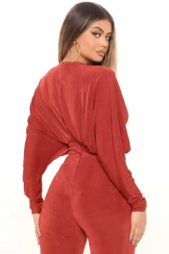 Fashion Nova Sierra Slinky Jumpsuit - Rust Jumpsuits