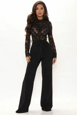 Fashion Nova Lillian Lace Jumpsuit - Black Jumpsuits