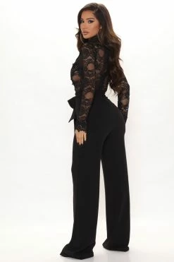 Fashion Nova Lillian Lace Jumpsuit - Black Jumpsuits