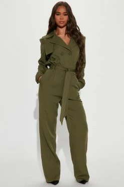 Fashion Nova Whitney Long Sleeve Jumpsuit - Olive