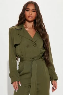 Fashion Nova Whitney Long Sleeve Jumpsuit - Olive