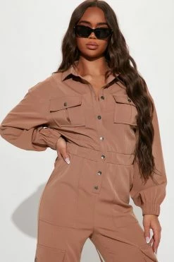 Fashion Nova Out For A Ride Jumpsuit - Nude