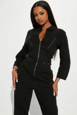 Fashion Nova Jumpsuits Keep It Cool Denim Jumpsuit - Black