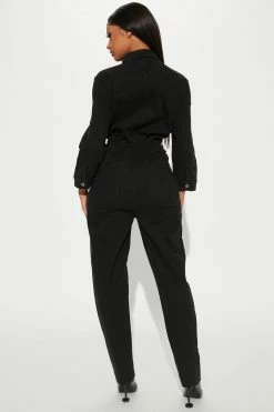 Fashion Nova Jumpsuits Keep It Cool Denim Jumpsuit - Black