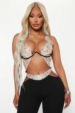 Fashion Nova Main Headliner Rhinestone Jumpsuit - Black Jumpsuits