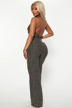 Fashion Nova She's So Classy Tweed Jumpsuit - Black/Gold Jumpsuits