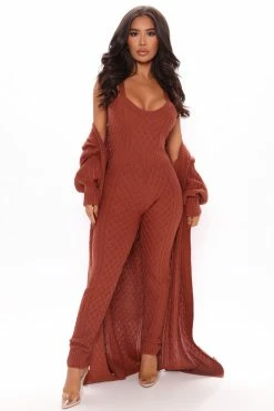 Fashion Nova Forever Cozy Jumpsuit Set - Rust