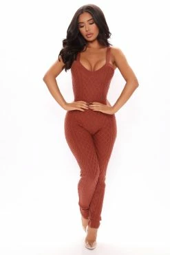 Fashion Nova Forever Cozy Jumpsuit Set - Rust