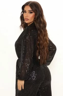 Fashion Nova Jumpsuits Angela Sequin Jumpsuit - Black