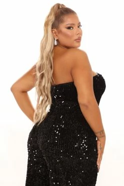 Fashion Nova Sequin Party Jumpsuit - Black/Black Jumpsuits