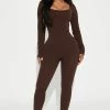 Fashion Nova Serena Seamless Jumpsuit - Chocolate Jumpsuits