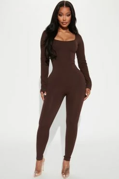 Fashion Nova Serena Seamless Jumpsuit - Chocolate Jumpsuits