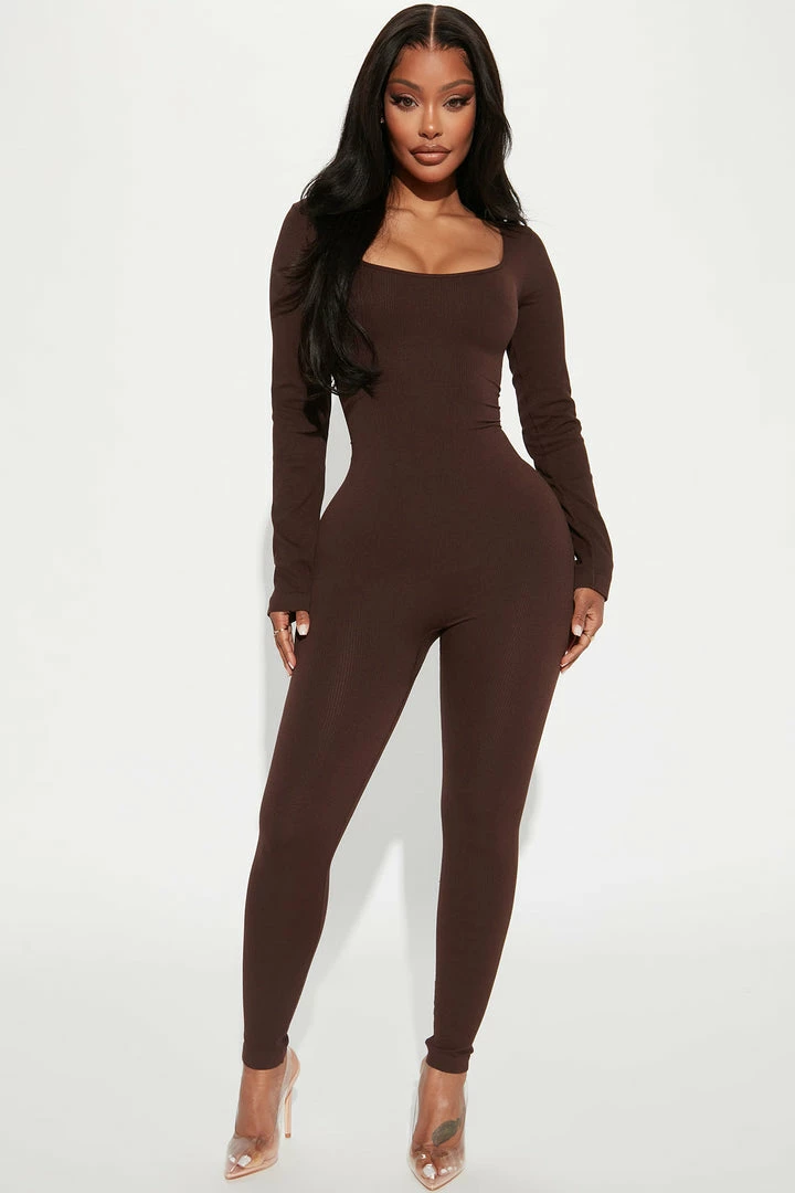Fashion Nova Serena Seamless Jumpsuit - Chocolate Jumpsuits