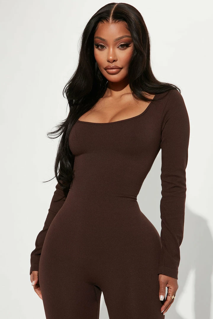 Fashion Nova Serena Seamless Jumpsuit - Chocolate Jumpsuits