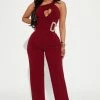 Fashion Nova Amelia One Shoulder Jumpsuit - Burgundy Jumpsuits