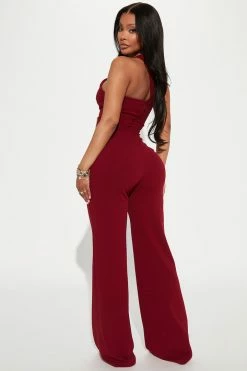 Fashion Nova Amelia One Shoulder Jumpsuit - Burgundy Jumpsuits