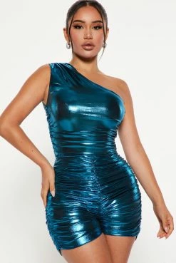 Fashion Nova Rompers Maddie Metallic Romper - Teal