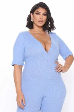 Fashion Nova Jumpsuits Fast Love Henley Jumpsuit - Blue
