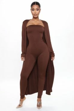 Fashion Nova Jumpsuits Buenos Aires Jumpsuit Cardigan Set - Brown