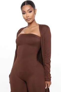 Fashion Nova Jumpsuits Buenos Aires Jumpsuit Cardigan Set - Brown