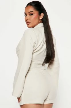 Fashion Nova True Boss Blazer Romper - Cream Rompers