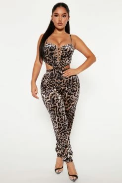 Fashion Nova Fierce As Ever Cheetah Jumpsuit - Brown Combo Jumpsuits
