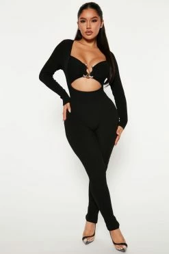 Fashion Nova Jumpsuits See You Later Sweater Jumpsuit - Black