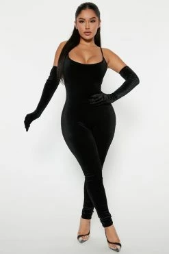 Fashion Nova Nova Season Velvet Jumpsuit - Black Jumpsuits