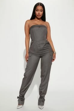 Fashion Nova Pay Me Attention Cargo Jumpsuit - Charcoal Jumpsuits