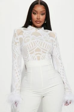 Fashion Nova Elizabeth Feather Jumpsuit - White