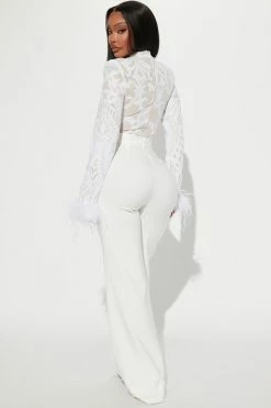 Fashion Nova Elizabeth Feather Jumpsuit - White